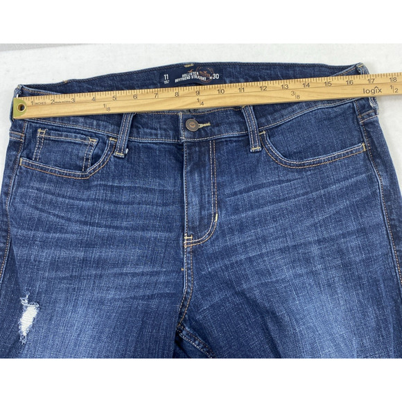 Hollister Jeans Juniors Size 11 Boyfriend Straight Dark Wash Denim Destroyed - Picture 7 of 12